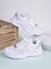 Blanc Élégant & Branché Ample Chaussures À Bascule Pour Quotidien & Navette & Décontracté Porter , Maille Respirante Chaussures De Marche Pour Étudiants