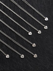 1入組極簡時尚心和26英語字母吊墜項鍊 - 銀色 - 查看 2