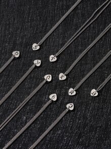 1入組極簡時尚心和26英語字母吊墜項鍊 - 銀色 - 查看 3