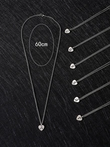 1入組極簡時尚心和26英語字母吊墜項鍊 - 銀色 - 查看 4