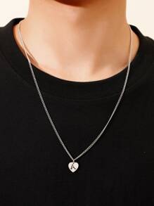 1入組極簡時尚心和26英語字母吊墜項鍊 - 銀色 - 查看 1