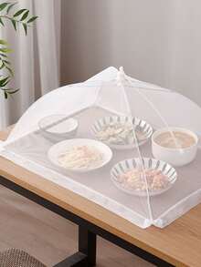 1pc White Foldable Food Anti-fly Cover For Kitchen Dining Table, Outdoor Anti-dust Umbrella-shaped Mesh Net Food Cover