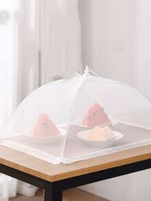 1pc White Foldable Food Anti-fly Cover For Kitchen Dining Table, Outdoor Anti-dust Umbrella-shaped Mesh Net Food Cover