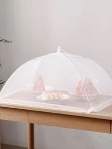 1pc White Foldable Food Anti-fly Cover For Kitchen Dining Table, Outdoor Anti-dust Umbrella-shaped Mesh Net Food Cover
