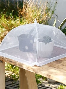 1pc White Foldable Food Anti-fly Cover For Kitchen Dining Table, Outdoor Anti-dust Umbrella-shaped Mesh Net Food Cover