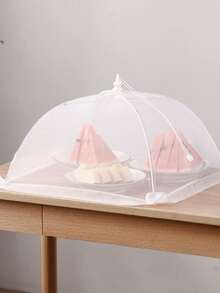 1pc White Foldable Food Anti-fly Cover For Kitchen Dining Table, Outdoor Anti-dust Umbrella-shaped Mesh Net Food Cover