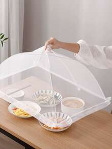 1pc White Foldable Food Anti-fly Cover For Kitchen Dining Table, Outdoor Anti-dust Umbrella-shaped Mesh Net Food Cover
