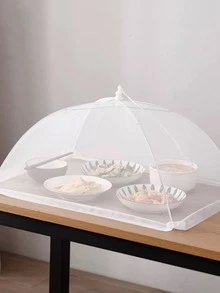 1pc White Foldable Food Anti-fly Cover For Kitchen Dining Table, Outdoor Anti-dust Umbrella-shaped Mesh Net Food Cover
