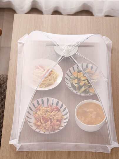 1pc White Foldable Food Anti-fly Cover For Kitchen Dining Table, Outdoor Anti-dust Umbrella-shaped Mesh Net Food Cover