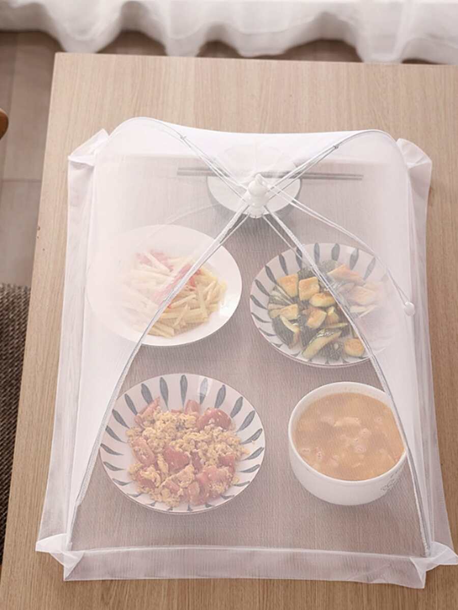 1pc White Foldable Food Anti-fly Cover For Kitchen Dining Table, Outdoor Anti-dust Umbrella-shaped Mesh Net Food Cover