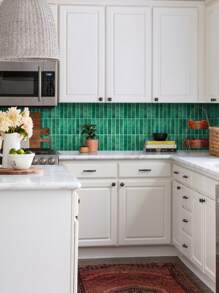 COMMOMY 件/10 件 3d 綠色馬賽克圖案自黏牆磚面板適用於廚房後擋板，耐熱防水 - 綠色 - 查看 2