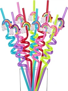 4pcs, Random Color, Random Style, Rainbow Straws For Party Favors Goody Bags Gift Bags, Drinking Straws Colorful Plastic Straws Rainbow Cloud Party Favors,Kitchen,Christmas Gift