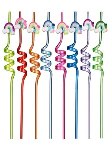 4pcs, Random Color, Random Style, Rainbow Straws For Party Favors Goody Bags Gift Bags, Drinking Straws Colorful Plastic Straws Rainbow Cloud Party Favors,Kitchen,Christmas Gift