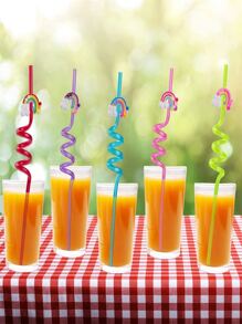 4pcs, Random Color, Random Style, Rainbow Straws For Party Favors Goody Bags Gift Bags, Drinking Straws Colorful Plastic Straws Rainbow Cloud Party Favors,Kitchen,Christmas Gift