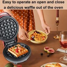 Mini Waffle Maker Machine | Nonstick Waffle Iron for Kids Pancakes, Waffles, Paninis, Breakfast, Lunch, Snack - Black - View 2