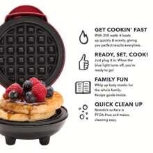 Mini Waffle Maker Machine | Nonstick Waffle Iron for Kids Pancakes, Waffles, Paninis, Breakfast, Lunch, Snack - Black - View 8