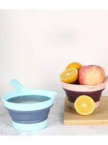 1PC Fold Water Scoop Long Handle Thickening Plastic Ladle Fruit Vegetable Washing Scoop Home Kitchen Tools Camping Storage Container - Blue - View 2