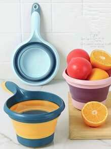 1PC Fold Water Scoop Long Handle Thickening Plastic Ladle Fruit Vegetable Washing Scoop Home Kitchen Tools Camping Storage Container - Blue - View 7