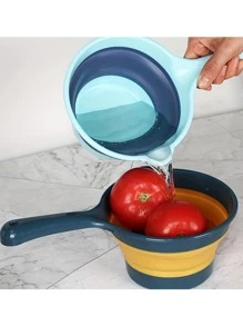 1PC Fold Water Scoop Long Handle Thickening Plastic Ladle Fruit Vegetable Washing Scoop Home Kitchen Tools Camping Storage Container - Blue - View 5