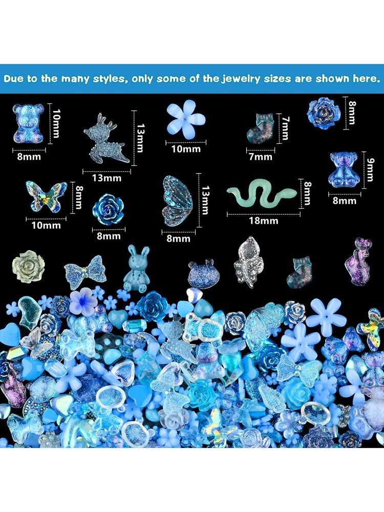 50Pieces One Bag Blue Nail Charms,Kawaii Nail Charms Flatback Resin Charms, 3D Nail Charms For Nail Art Decorations Supplies Nails