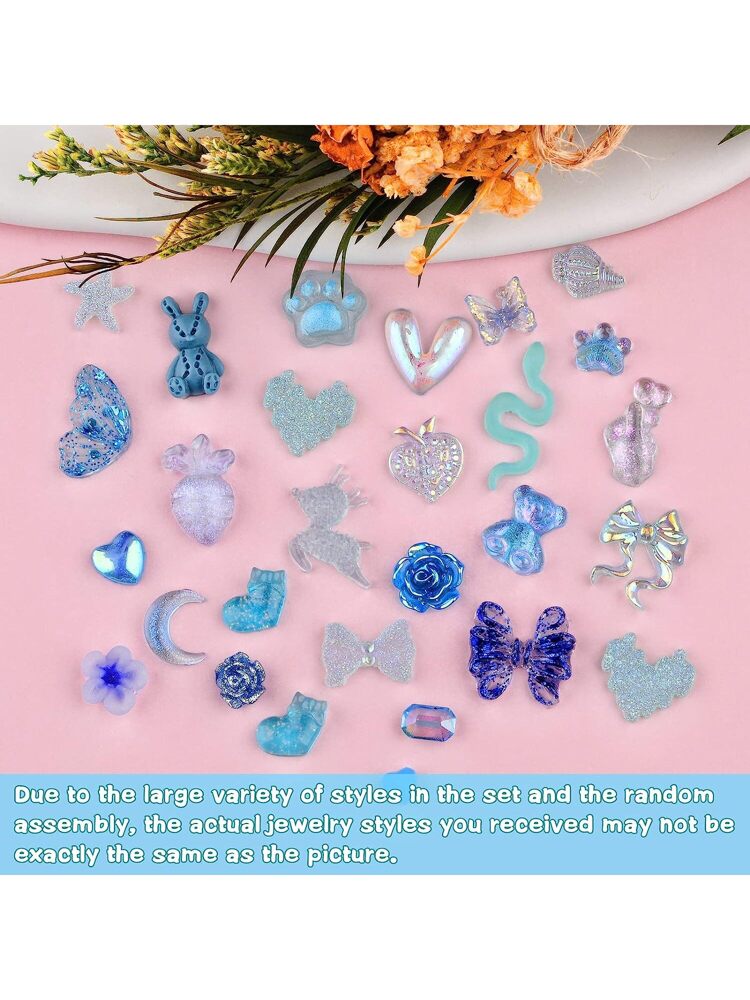 50Pieces One Bag Blue Nail Charms,Kawaii Nail Charms Flatback Resin Charms, 3D Nail Charms For Nail Art Decorations Supplies Nails