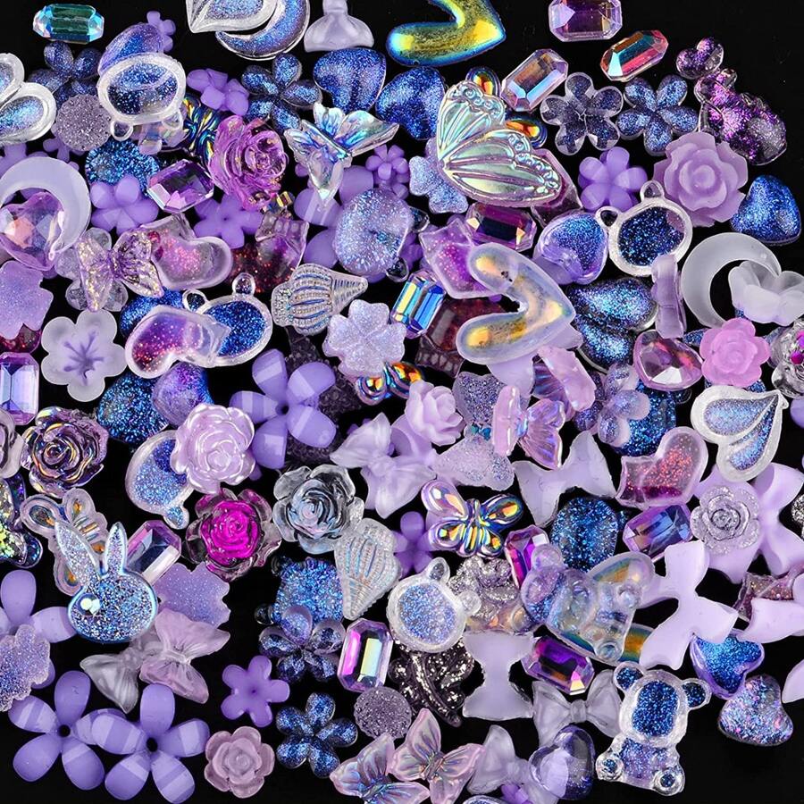50pcs Purple Nail Art Decorations, Cute Nail Accessories, Flat Resin Decor, 3D Nail Art Supplies - Multicolor - View 1