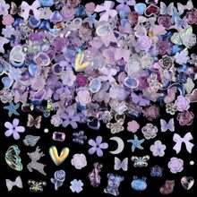 50pcs Purple Nail Art Decorations, Cute Nail Accessories, Flat Resin Decor, 3D Nail Art Supplies - Multicolor - View 3