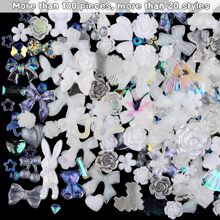 50个一袋白色美甲饰品，可爱美甲饰品，平底树脂饰品，3D美甲饰品，美甲装饰用品 - 彩色 - 查看 4