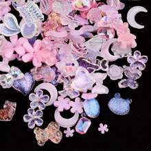 50个一袋粉色美甲饰品，可爱美甲饰品，平底树脂饰品，3D美甲饰品，美甲装饰用品 - 彩色 - 查看 3