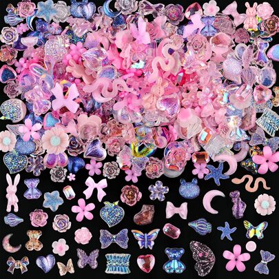 50Pieces One Bag Pink Nail Charms,Kawaii Nail Charms Flatback Resin Charms, 3D Nail Charms For Nail Art Decorations Supplies