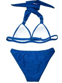 Rib Halter Triangle Bikini Set For Summer Beach