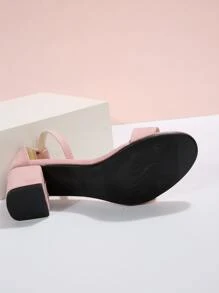 2024最新款腳踝帶高跟涼鞋女款,露趾、粗跟緊貼時尚 - 粉色 - 查看 8