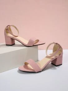 2024最新款腳踝帶高跟涼鞋女款,露趾、粗跟緊貼時尚 - 粉色 - 查看 5