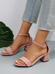 2024最新款腳踝帶高跟涼鞋女款,露趾、粗跟緊貼時尚 - 粉色 - 查看 1