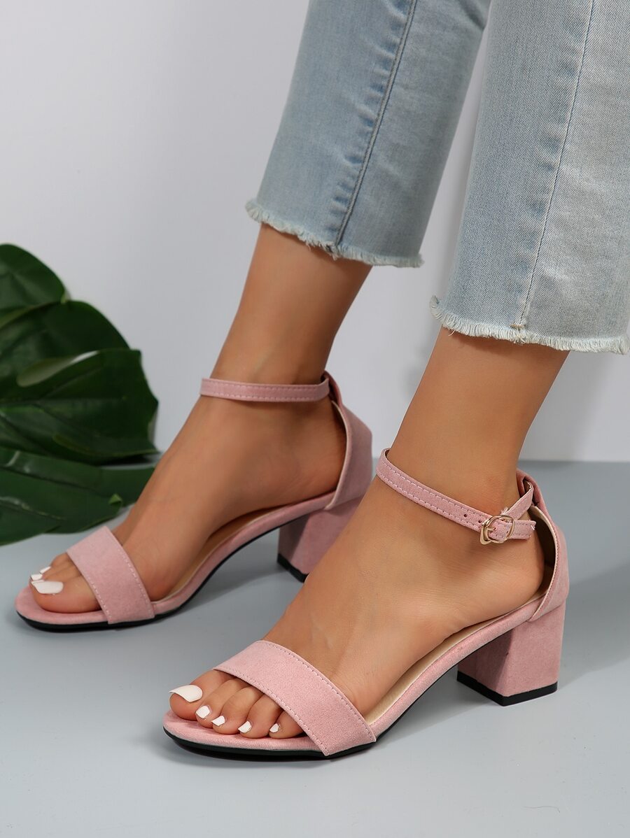 2024最新款腳踝帶高跟涼鞋女款,露趾、粗跟緊貼時尚 - 粉色 - 查看 1