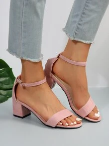 2024最新款腳踝帶高跟涼鞋女款,露趾、粗跟緊貼時尚 - 粉色 - 查看 3