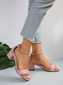 2024最新款腳踝帶高跟涼鞋女款,露趾、粗跟緊貼時尚 - 粉色 - 查看 2