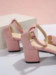 2024最新款腳踝帶高跟涼鞋女款,露趾、粗跟緊貼時尚 - 粉色 - 查看 7