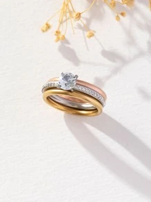 1 bộ Đúng mốt Lãng mạn Thép không gỉ Nhân tạo Ba Màu sắc Sự phối hợp Cặp đôi Nhẫn Đối với phụ nữ , Buổi tiệc , Ngày kỷ niệm , Hôn ước , Đồ trang sức Nhẫn Qủa tặng - Nhiều màu - Xem 2