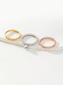 1 bộ Đúng mốt Lãng mạn Thép không gỉ Nhân tạo Ba Màu sắc Sự phối hợp Cặp đôi Nhẫn Đối với phụ nữ , Buổi tiệc , Ngày kỷ niệm , Hôn ước , Đồ trang sức Nhẫn Qủa tặng - Nhiều màu - Xem 3