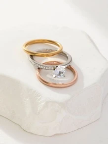 1 bộ Đúng mốt Lãng mạn Thép không gỉ Nhân tạo Ba Màu sắc Sự phối hợp Cặp đôi Nhẫn Đối với phụ nữ , Buổi tiệc , Ngày kỷ niệm , Hôn ước , Đồ trang sức Nhẫn Qủa tặng - Nhiều màu - Xem 4
