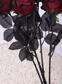6入組黑色玫瑰主題裝飾 - 酒紅色 - 查看 6