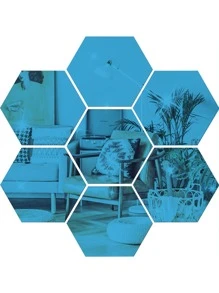 12 件蓝色六角形镜面墙贴最佳礼物 - 藍色 - 查看 2