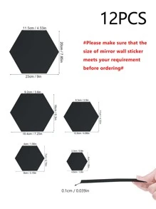 12 cái Tối giản hiện đại Phong cách Đen Lục giác Gương treo tường Hình dán - màu đen - Xem 3
