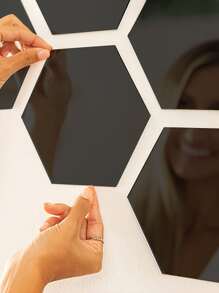 12 cái Tối giản hiện đại Phong cách Đen Lục giác Gương treo tường Hình dán - màu đen - Xem 5