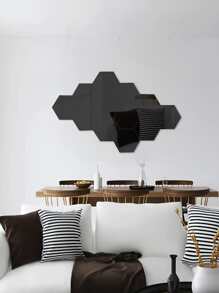 12 cái Tối giản hiện đại Phong cách Đen Lục giác Gương treo tường Hình dán - màu đen - Xem 8