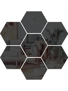 12 cái Tối giản hiện đại Phong cách Đen Lục giác Gương treo tường Hình dán - màu đen - Xem 2