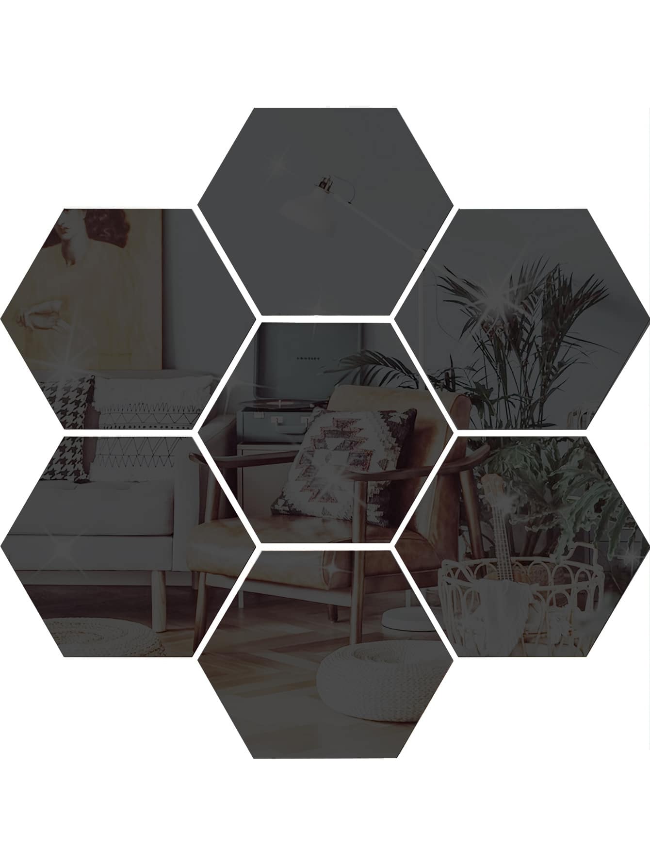 12 cái Tối giản hiện đại Phong cách Đen Lục giác Gương treo tường Hình dán