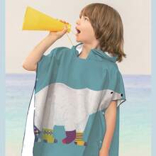 Children's Hooded Beach Towel For Boys, Cartoon Print Changing Robe, Quick Dry Swim Cover-up Poncho - Pink - View 2