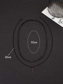 2入組男士簡約風格不銹鋼吊墜項鍊套裝 - 槍黑色 - 查看 2